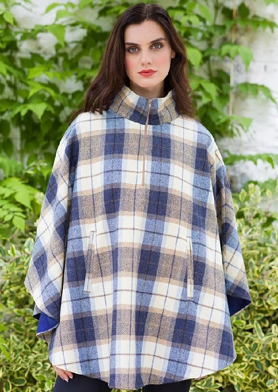 Mucros Half Zip Poncho | Blue Check