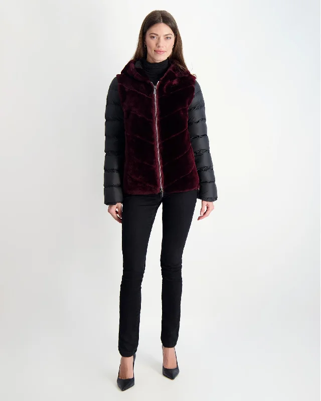 Select Shearling Lamb Chevron Parka with Quilted Sleeves and Back