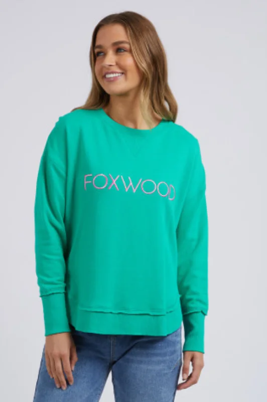 Simplified Metallic Sweatshirt - Green with Pink Logo