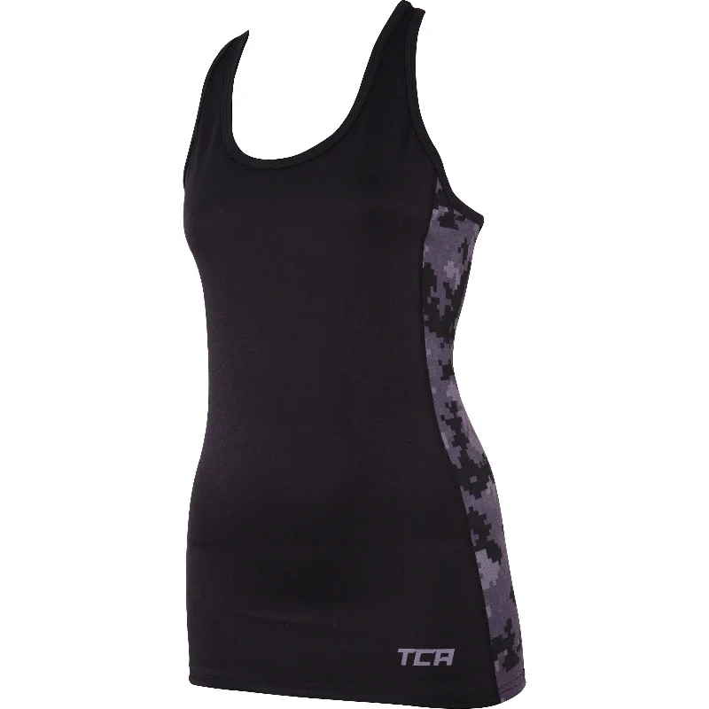 TCA Camo Print Womens Running Vest Tank Top - Black