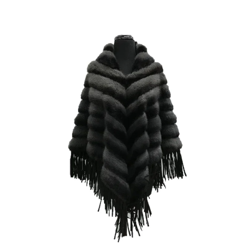 Tonal Ribbed Mink Poncho