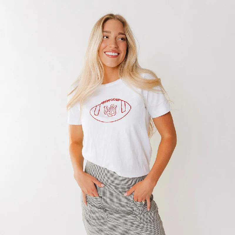 Utah Embroidered Boyfriend Tee, White Football