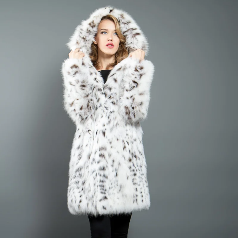 White Lynx Fur Coat with Hood (bobcat)