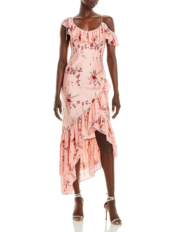 Womens FLORAL RUFFLED Slip Dress