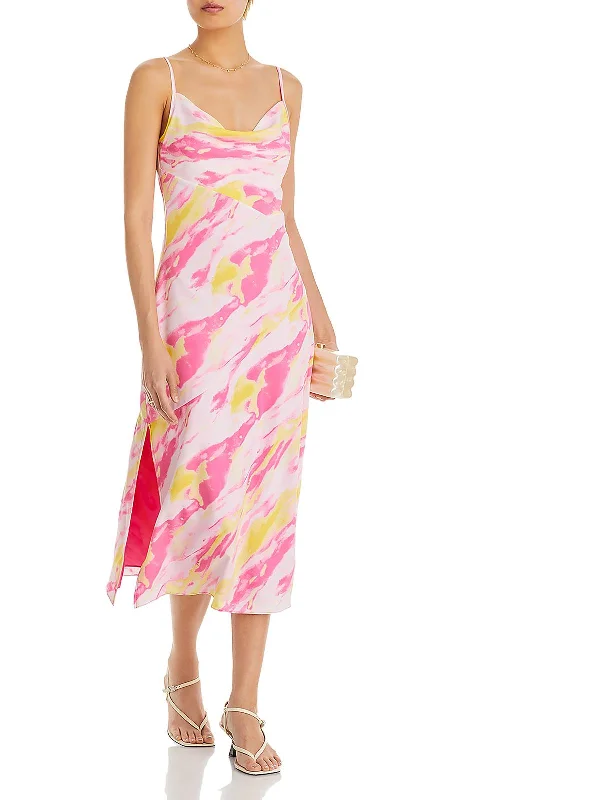 Womens Tie-Dye Satin Slip Dress