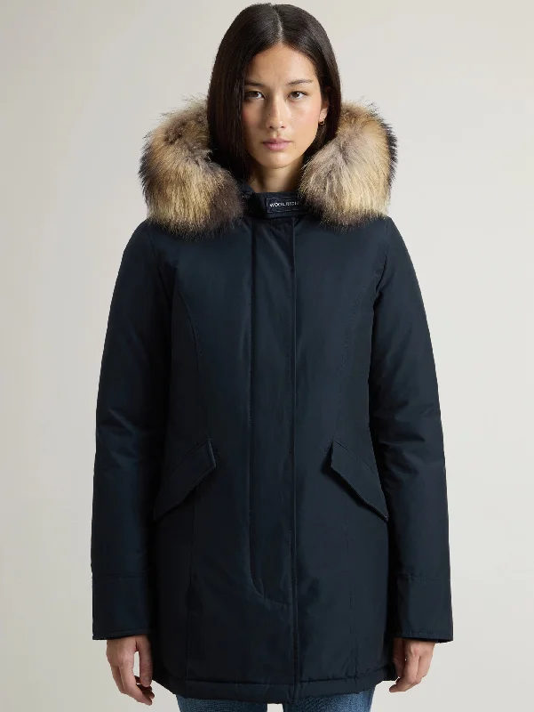 Parka Arctic con Cappuccio in Raccoon Blu