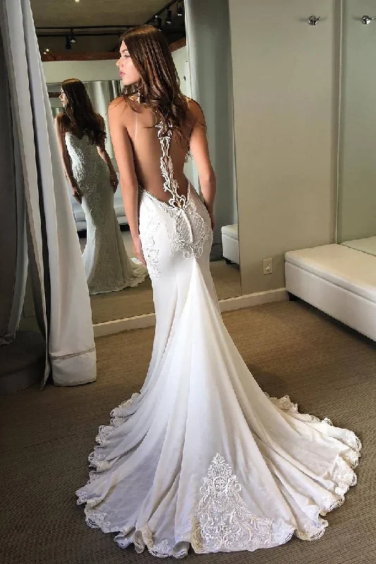 2024 Scoop Chiffon Wedding Dresses Mermaid With Applique Court Train gh1110