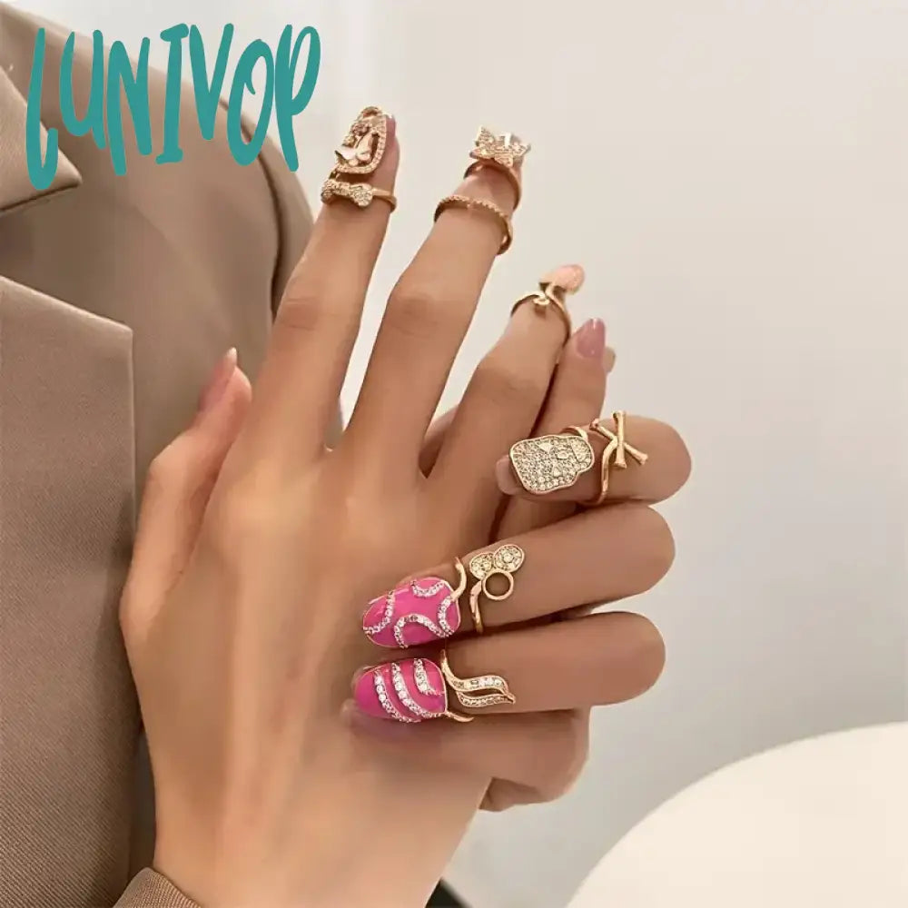 Lunivop 3/4/5PCS Trend Geometric Open Nail Ring Ins Niche Design Temperament Exquisite Manicure Nail Set Ring for Women Jewelry Wedding