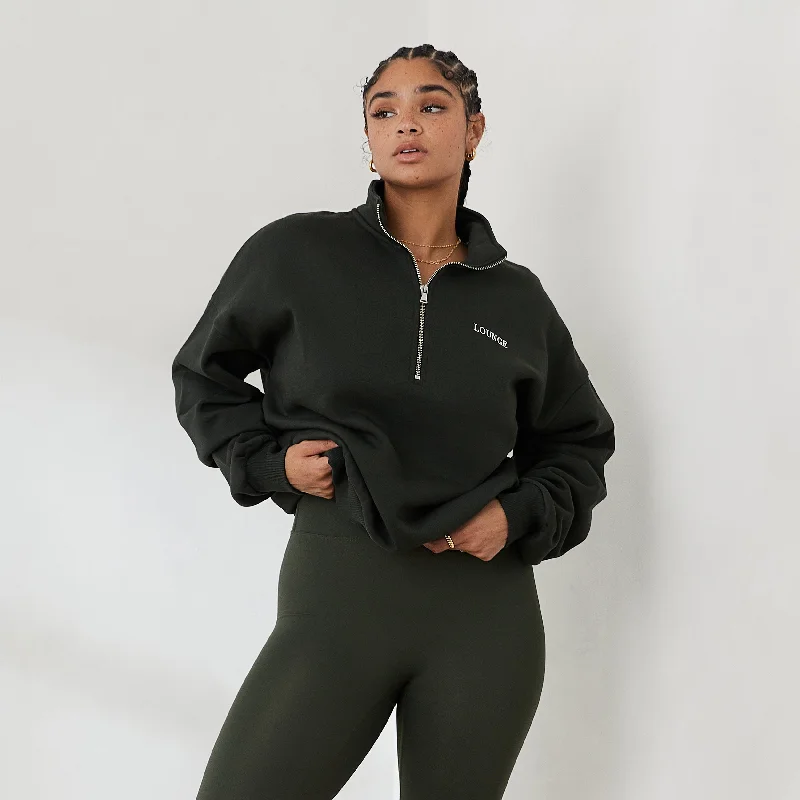 Essential Oversized Quarter Zip Sweater - Pine Green