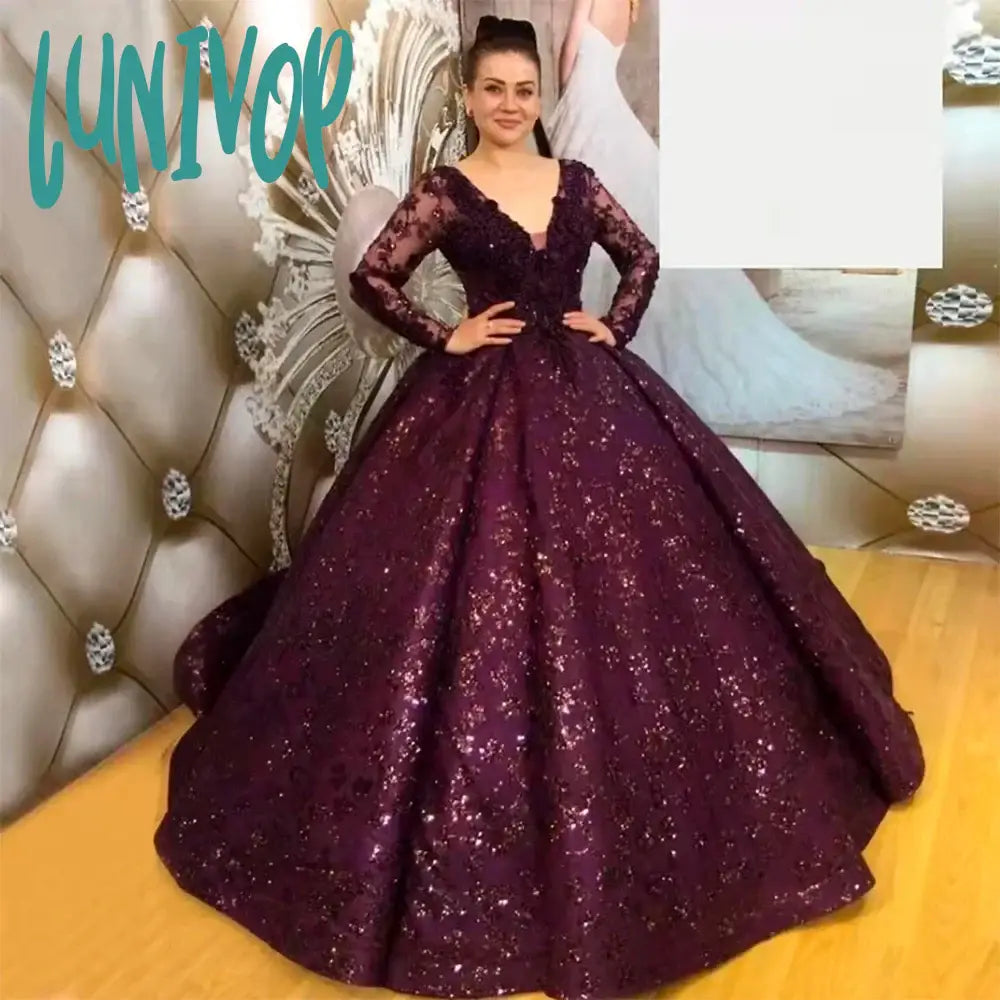 Lunivop Shinny Sequins Beading Prom Dresses 2024 Full Sleeves Ball Gown Backless Wedding Party formal occasion robes de soirée