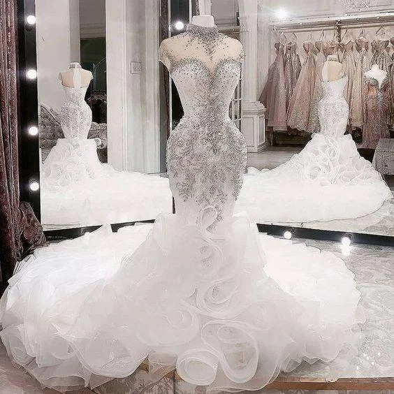 Mermaid Wedding Gown , Luxury Beaded Prom Dress gh1884