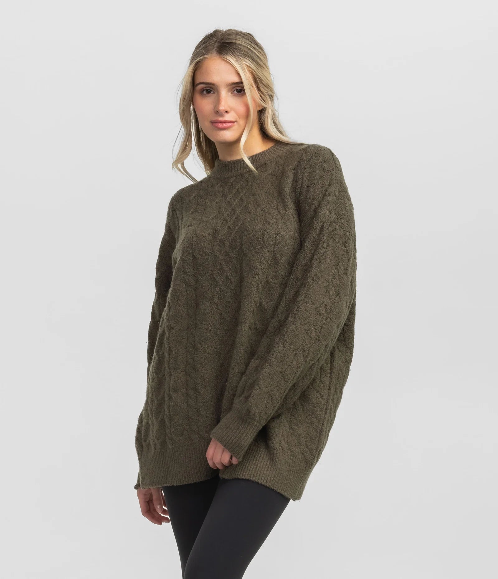 Southern Shirt Comfy Cozy Cable Sweater - Deep Woods