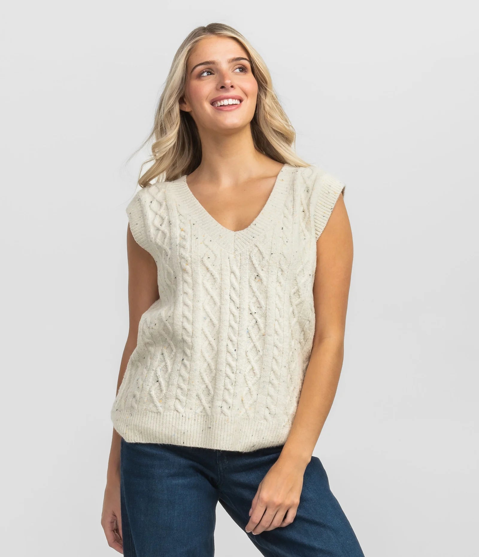 Southern Shirt Cable Sweater Vest - Off White