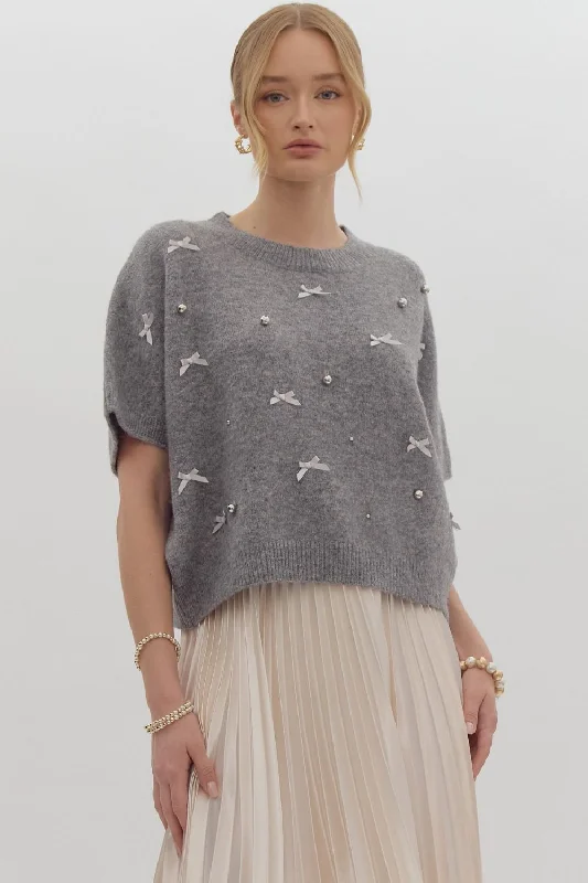 Bows & Pearl Sweater Top