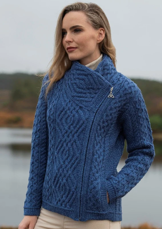 Aran Shannon Side Zip Cardigan | Blue