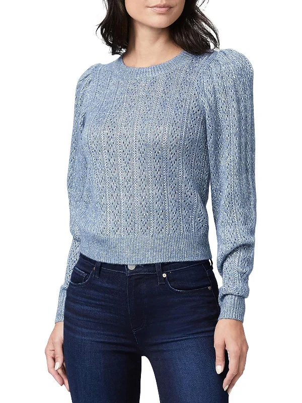 Athena Womens Metallic Pointelle Pullover Sweater