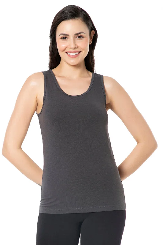 Broad Strapped Body Hugging Tank Top - Grey Pinstripe