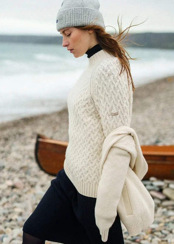 CARDIFF - Mock Neck Sweater with Raglan Sleeves | Wool Blend (WINTER WHITE)