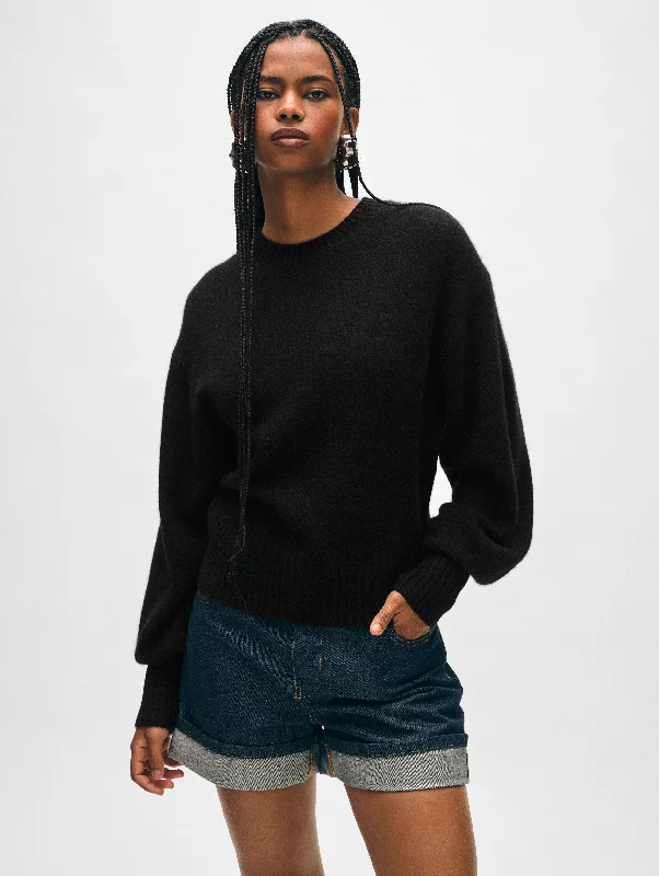 Cashmere Blouson Sleeve Crewneck