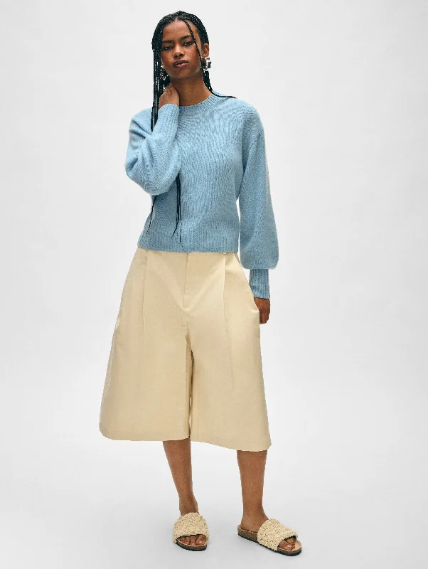 Cashmere Blouson Sleeve Crewneck