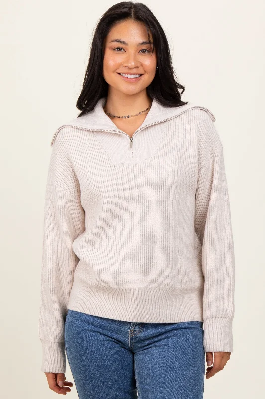 Cream Half Zip Chunky Knit Pullover Sweater