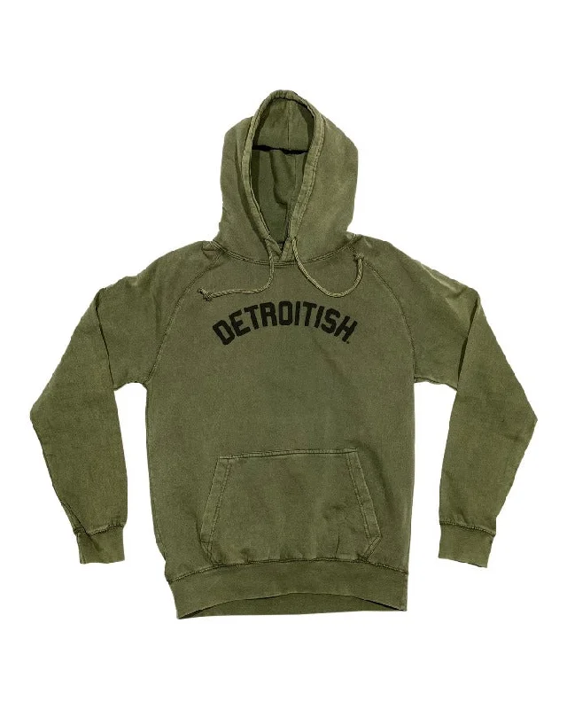 Ink Detroit Detroitish Mineral Wash Hoodie - Olive Green