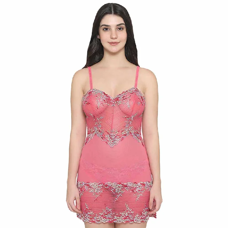 Embrace Lace  Non Padded  Non Wired Bridal Wear Short Lace Babydoll Chemise - Pink