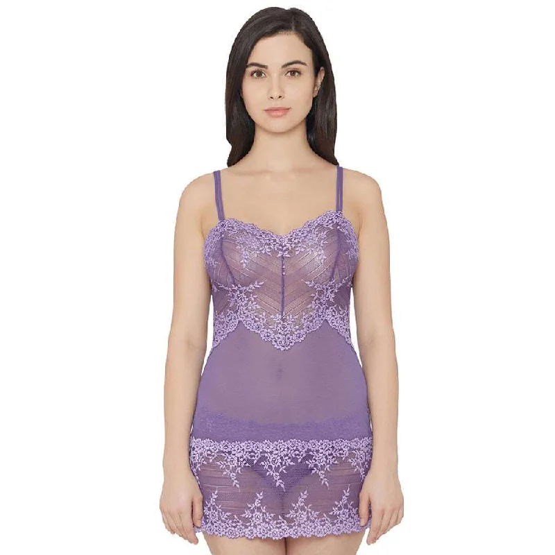 Embrace Lace  Non Padded  Non Wired Bridal Wear Short Lace Babydoll Chemise - Purple