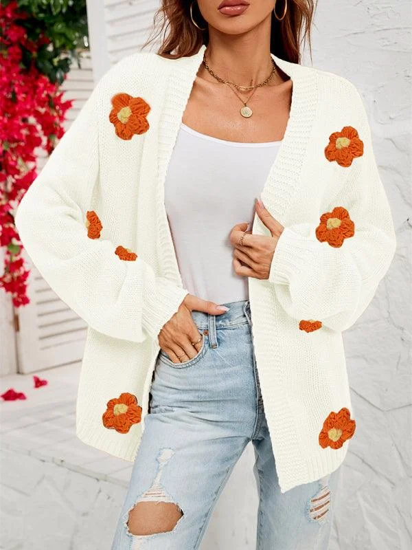 Floral Lantern Sleeves Cardigan Sweater