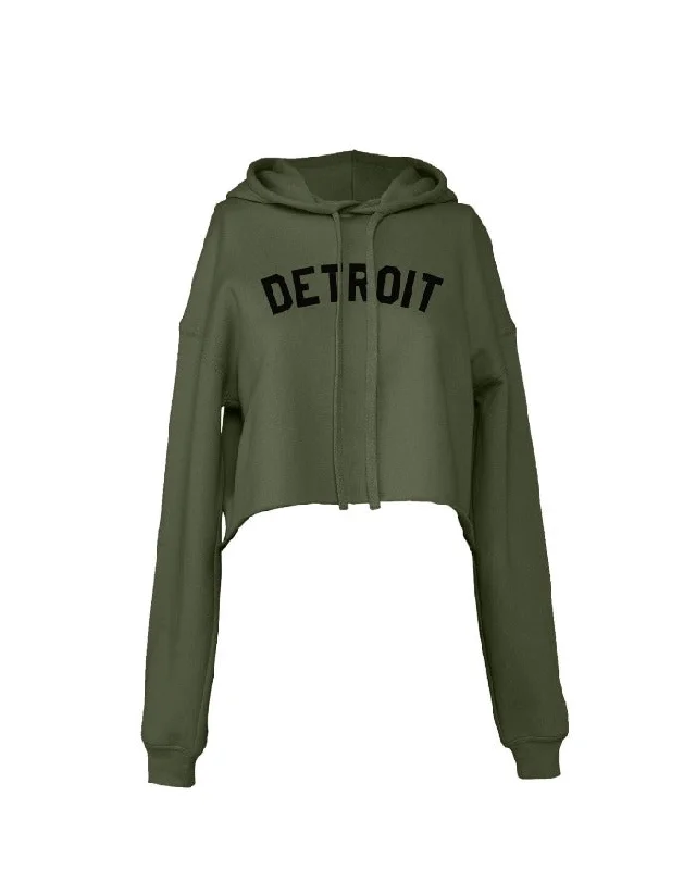 Ink Detroit Fleece Crop Hoodie - Military Green