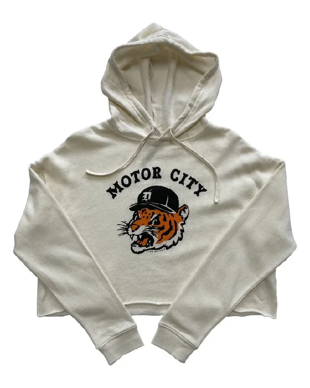 Ink Detroit Motor City Kitty Crop Hoodie - Heather Natural