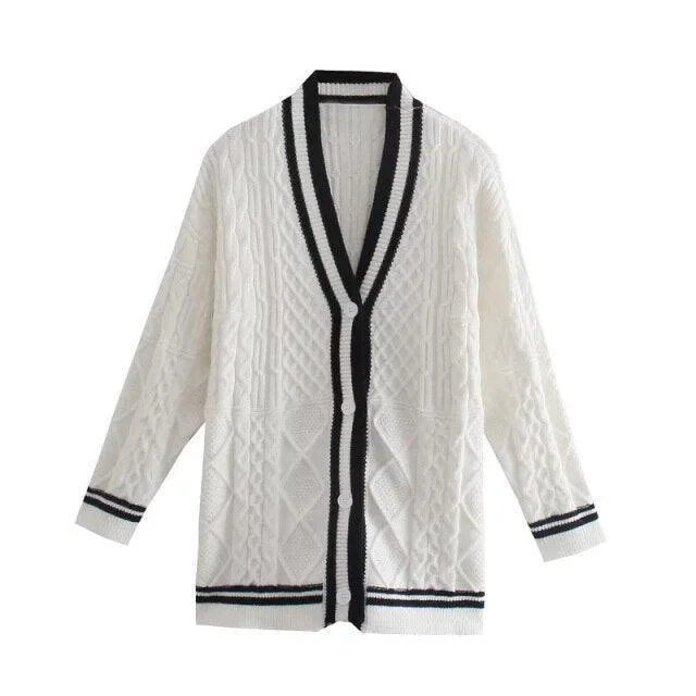 Loose Striped Cardigan Sweaters For Women