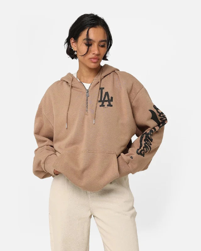 New Era Los Angeles Dodgers Quarter Zip Sleeve Script Hoodie Khaki/Black