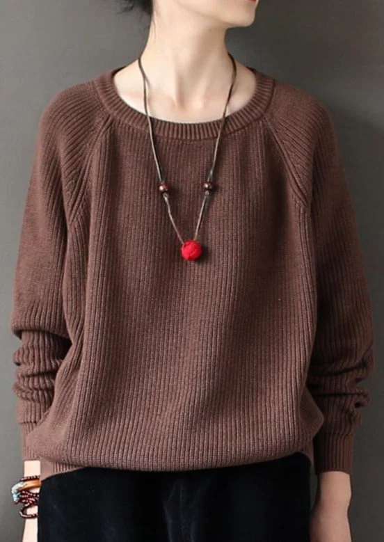 new fall brown knitwear pullover loose casual sweater tops