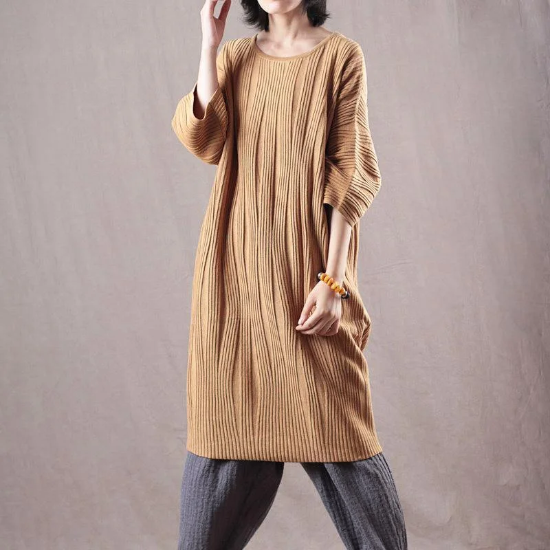 New Yellow Sweater Dresses Oversized Bracelet Sleeved Pullover Sweater Long Knit Sweaters