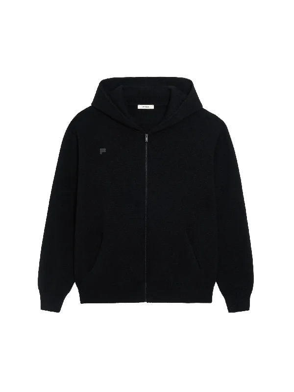 Womens Recycled Cashmere Zipped Hoodie—black