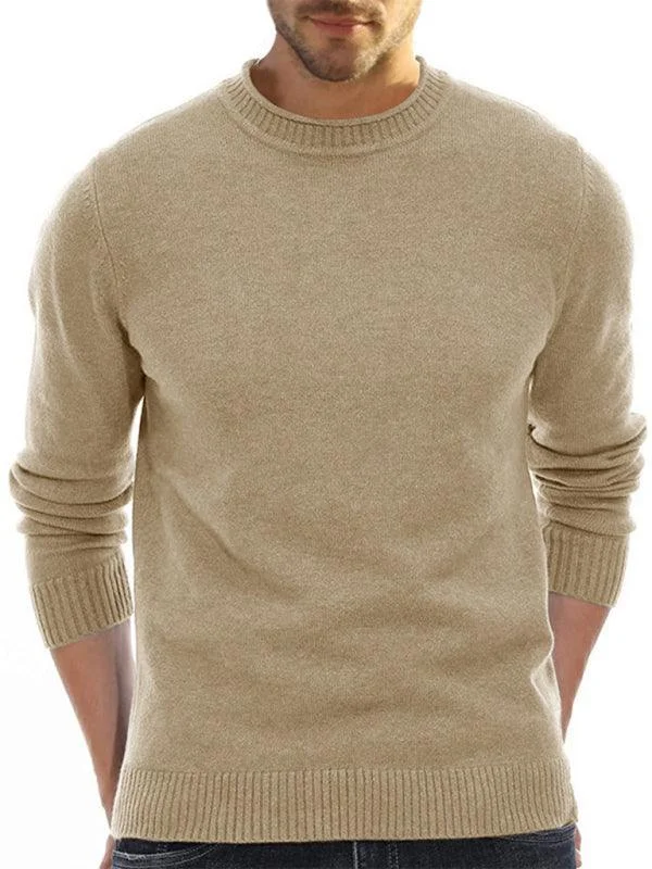 Solid Crew Neck Pullover Men Sweater