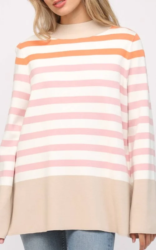 Stripe Mock Neck Bell Sleeve Pullover *PREORDER ITEM*