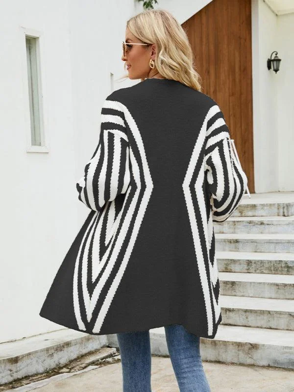 V-Neck Diamond Stripe Cardigan Sweater