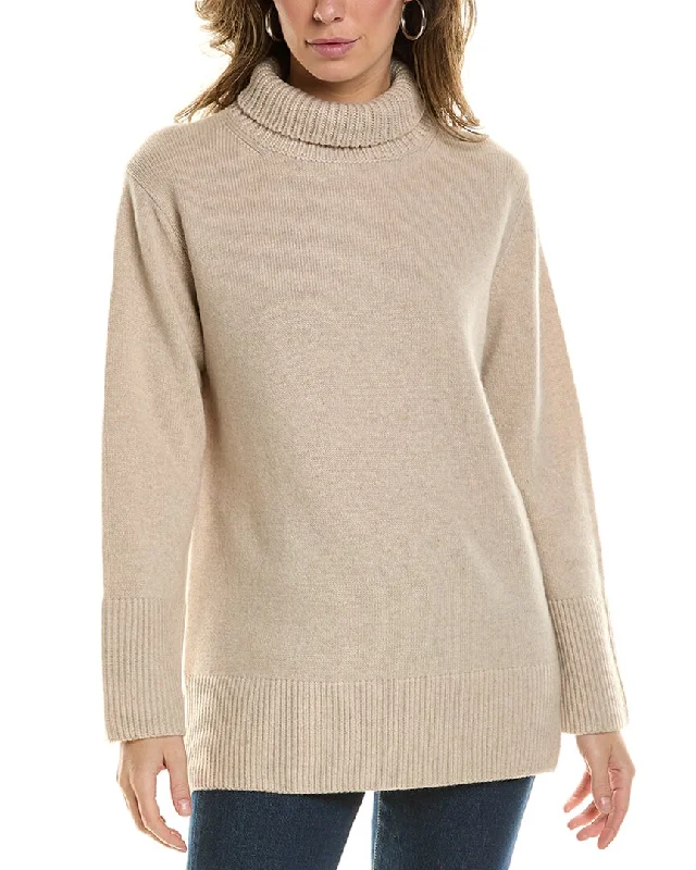 Vince Mixed Gauge Turtleneck Wool & Cashmere-Blend Tunic Sweater