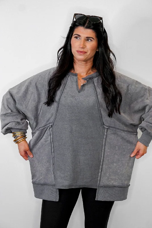 Weekend Favorite Washed Charcoal Pullover