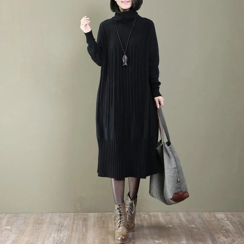 women black long knit dress trendy plus size turtle neck spring dresses casual pullover sweater