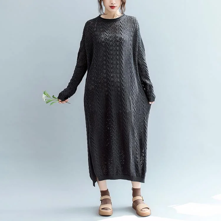 women black  sweater dress plus size side open long knit sweaters top quality o neck pullover sweater