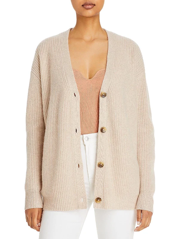 Womens Cashmere Ribbed Cardigan Sweater