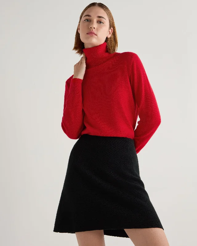 Women's Loose Turtle Neck Cashmere Sweater Riding Red