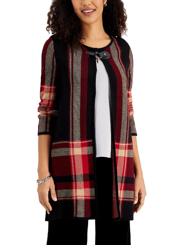 Womens Plaid Flyaway Cardigan Sweater