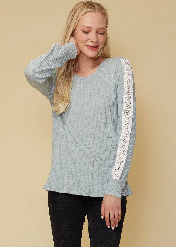 Women's Round Neck Sweater With Long Cuff Sleeves in Powder Mint