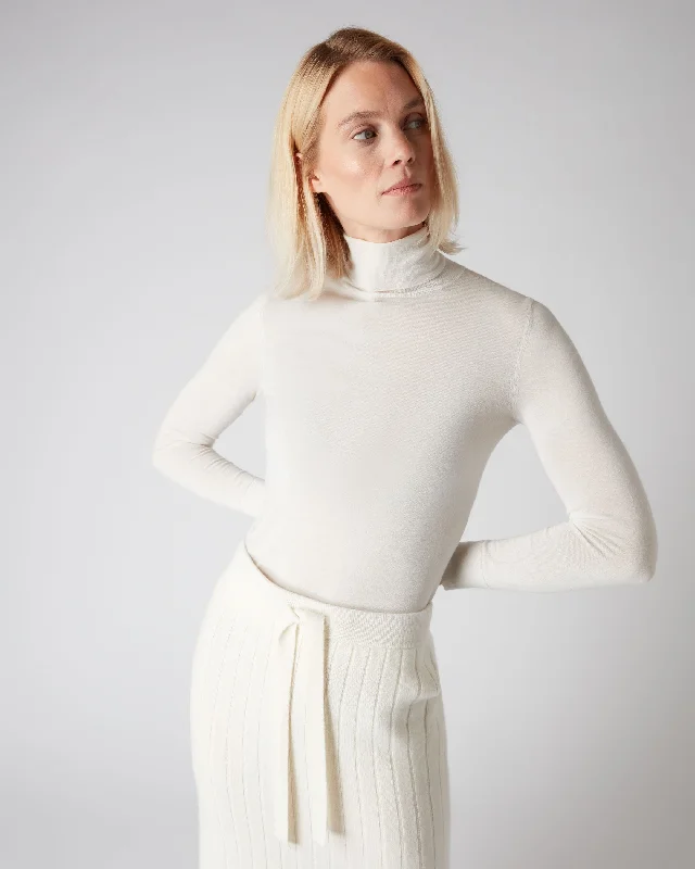 Women's Margot Superfine Cashmere Turtle Neck Sweater New Ivory White