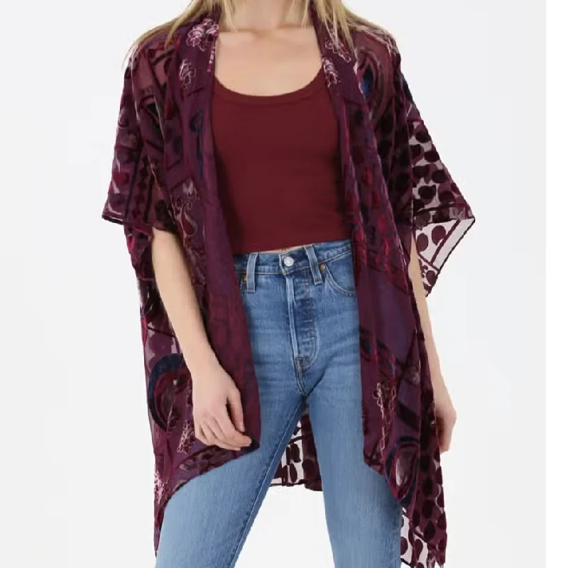 Women's Velvet Burnout Teardrop Patterned Kimono