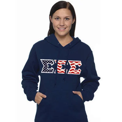 Sorority Hooded Sweatshirt, Stars and Stripes Letters - G185 - TWILL